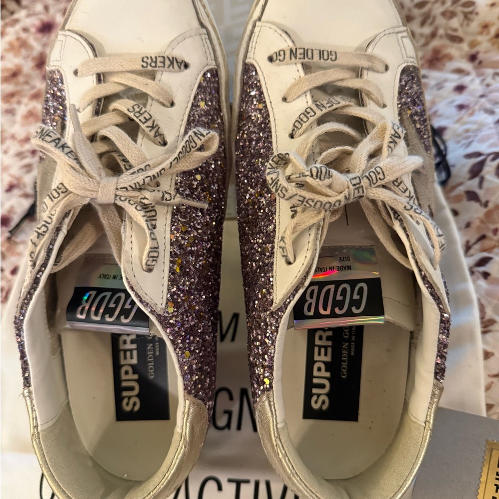 Golden Goose Low-Top Glitter Sneakers in Pink and Cream